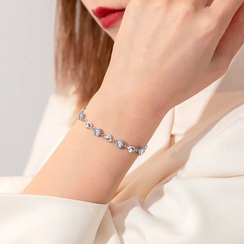 Bracelete de Prata Esterlina 925 com Cristal Azul