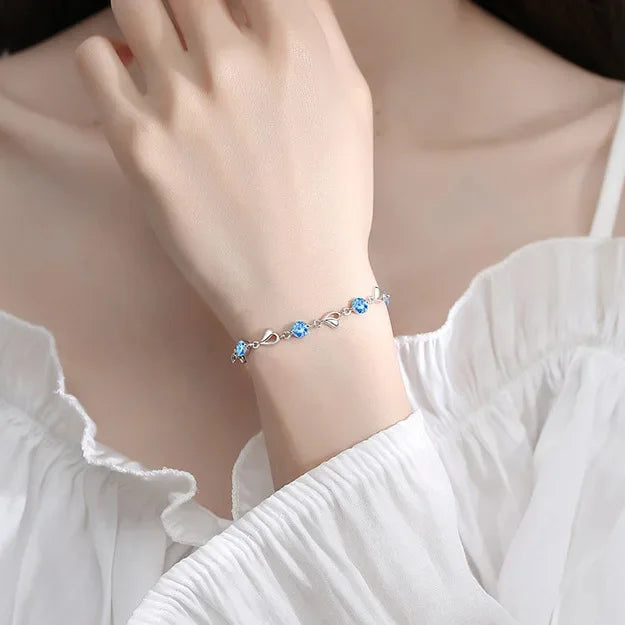 Bracelete de Prata Esterlina 925 com Cristal Azul