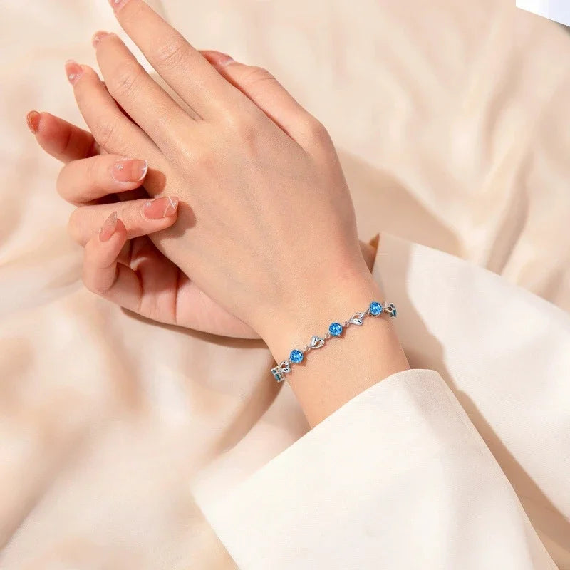 Bracelete de Prata Esterlina 925 com Cristal Azul