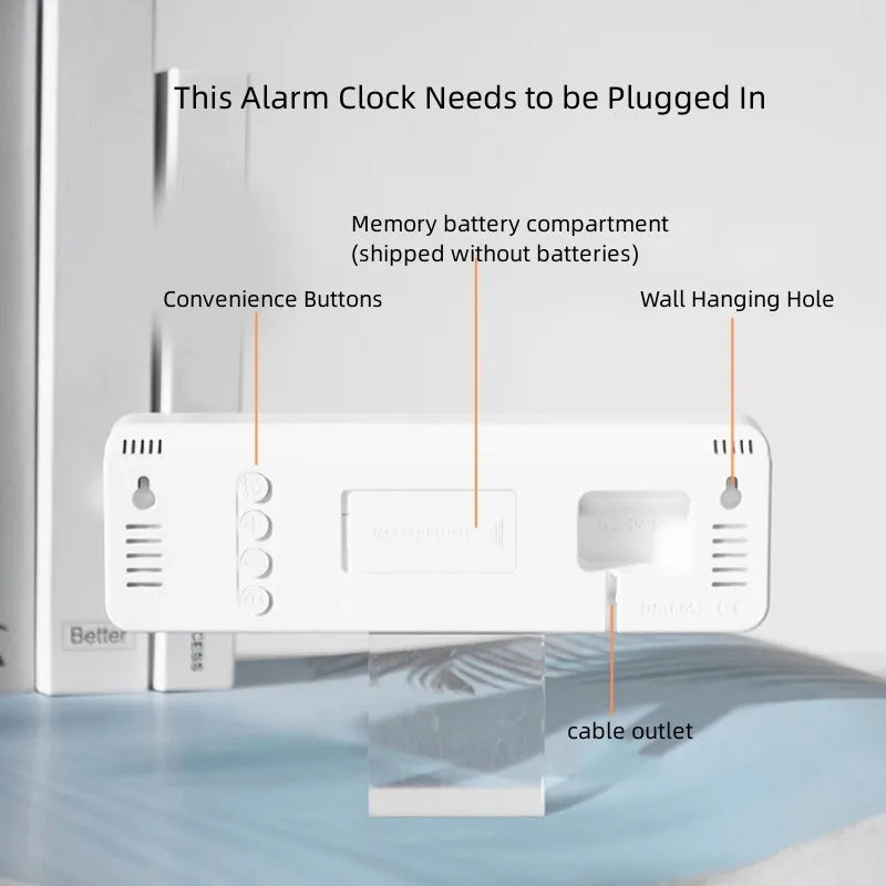 Relógio Digital LED 9" com Temperatura, Umidade e Alarme - Auto-Dimmer, Alimentação USB, Display 12/24H, para Parede e Mesa