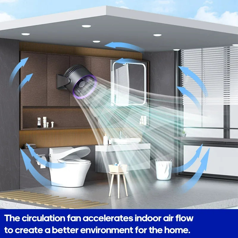 Ventilador Circulador Elétrico Multifuncional - Portátil, Sem Fio e Silencioso para Casa - Uso em Mesa ou Parede