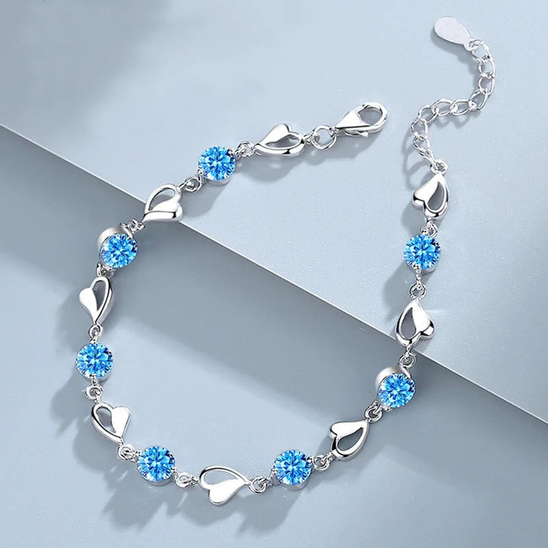 Bracelete de Prata Esterlina 925 com Cristal Azul